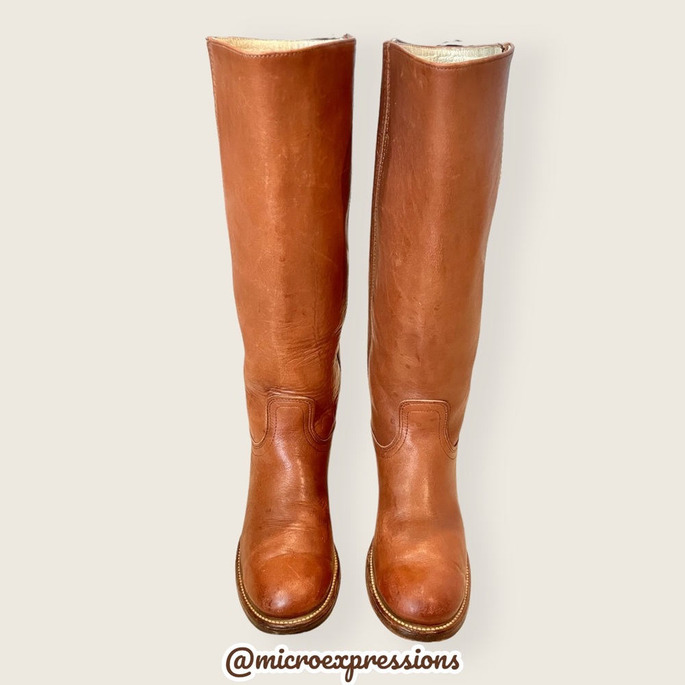 VINTAGE 1980'S Frye Campus Knee High Brown/Cognac Pull On Fall/Winter Lug Boot - Picture 8 of 15